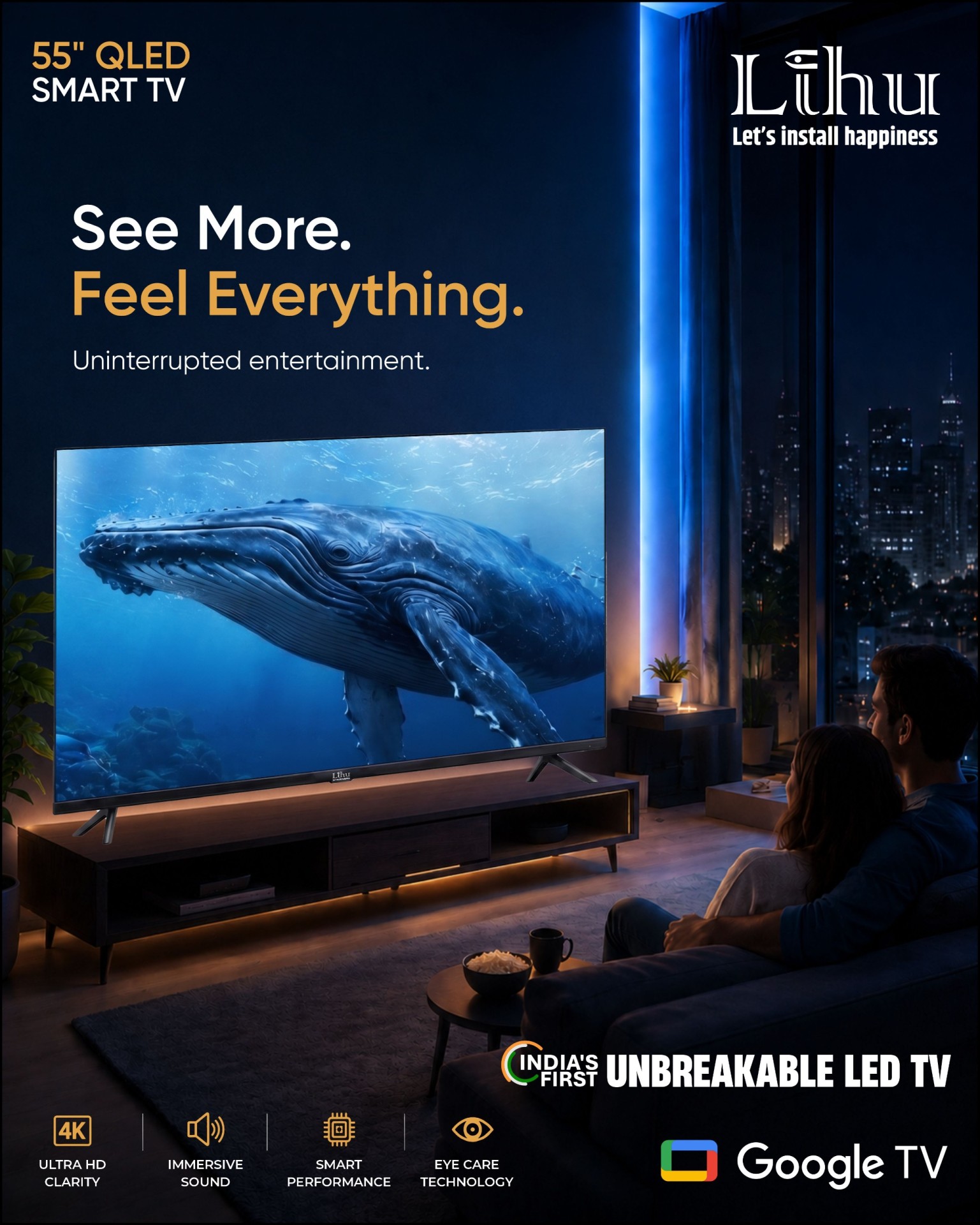 Lihu 55" QLED Smart TV – See More. Feel Everything.